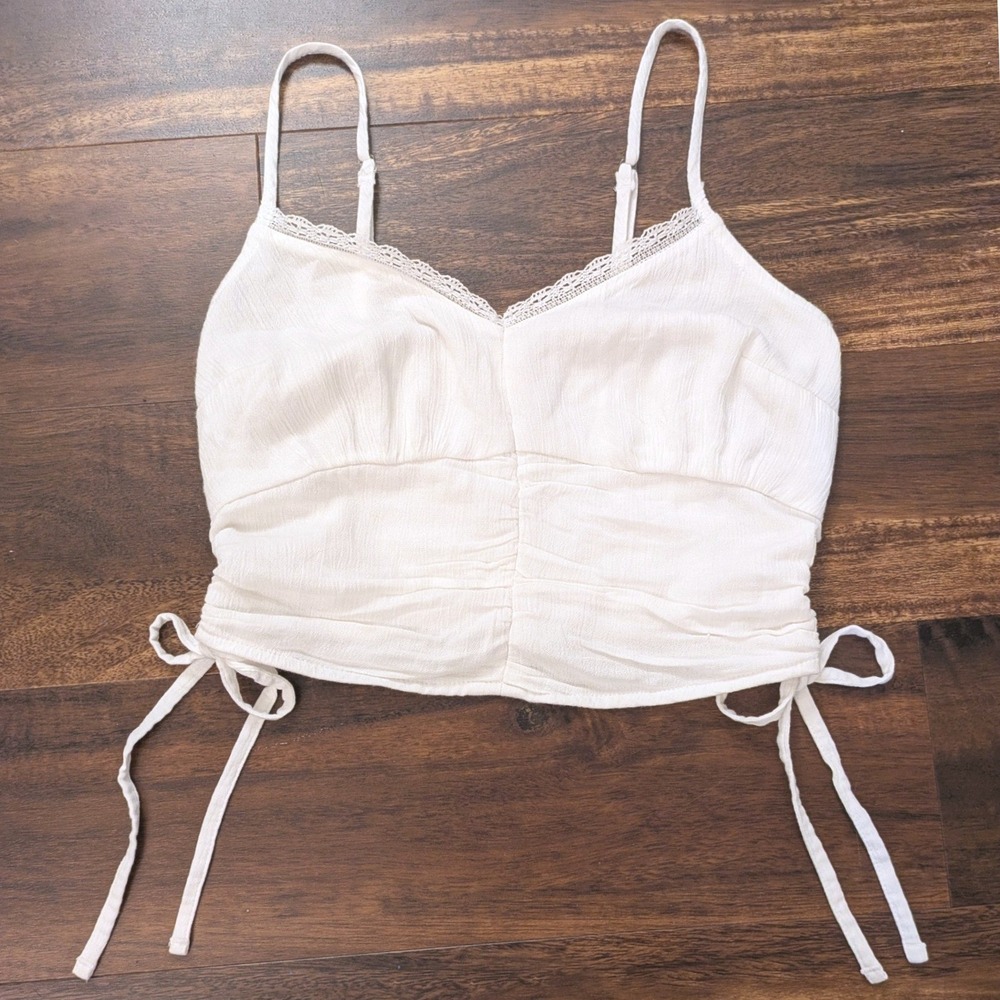 Hollister White Lace Trim Ruched Side Tie Cami Corset Top Small